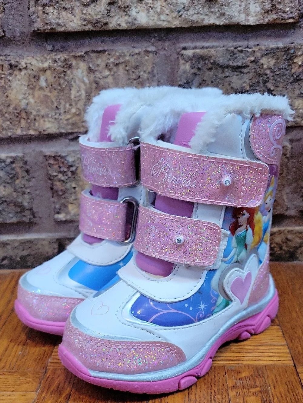 Disney Girls Pink Glitter 'Princess' Winter Snow Boots Size 6